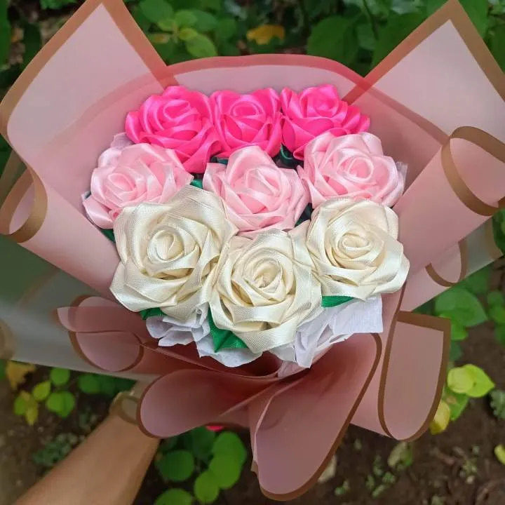 Luxury Wedding Ribbon Flower Bouquets - Elegant Artificial Floral Arrangements